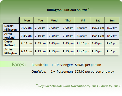 Killington Express Shuttle Regular Amtrak Shuttle Runs Daily